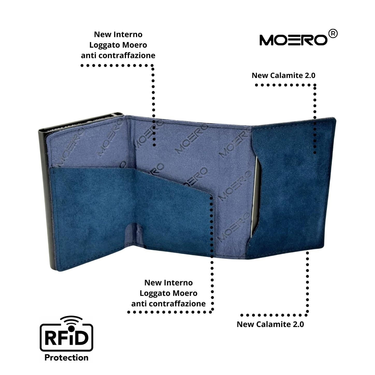 Moero Linea PRO PRO Zip SUPERIOR portafoglio blu microfibra scamosciata