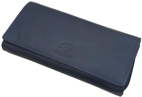 myledershop Damen Geldbörsen portafoglio grande pelle bovina blu RFID