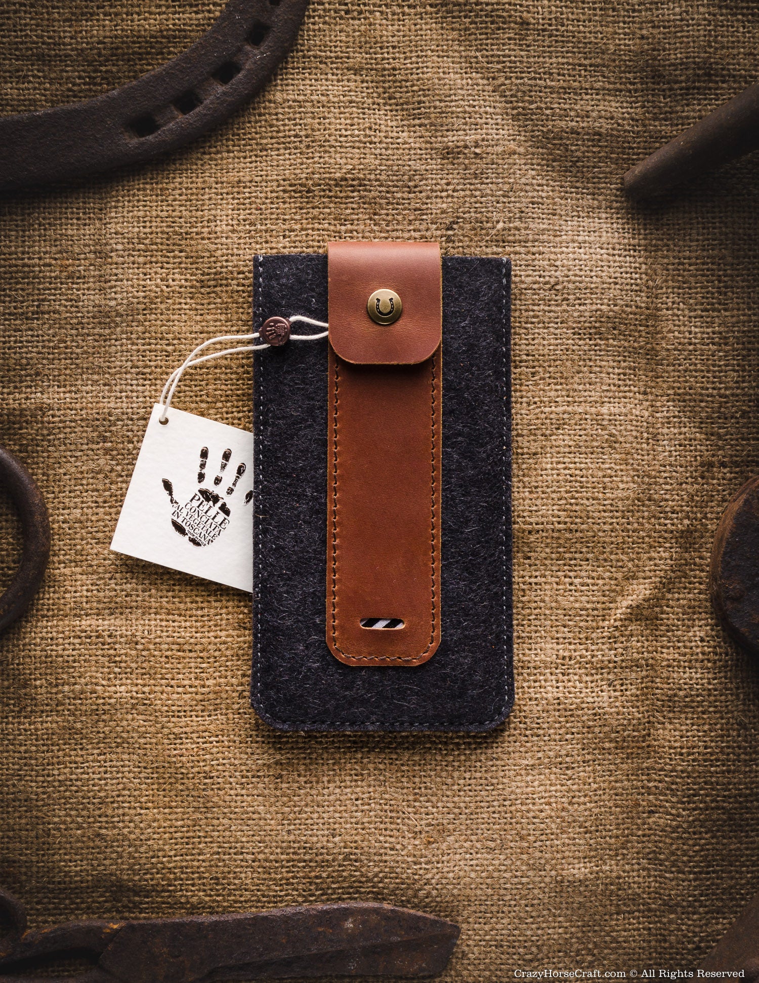 Crazy Horse Craft Phone Cases Wool Felt Phone Sleeve custodia iPhone Classic Brown