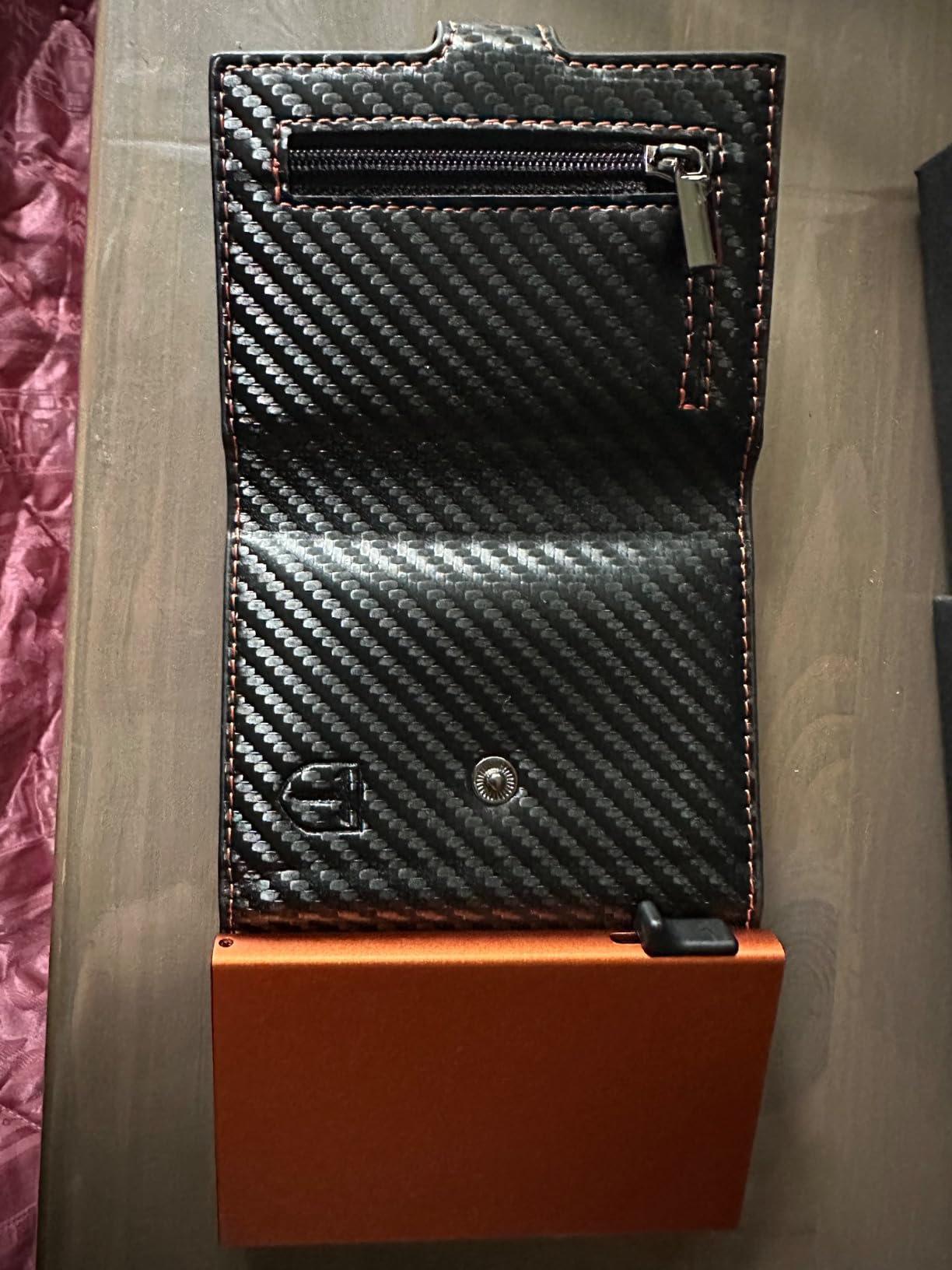 TENBST Card Holder portacarte uomo Nero/Arancione 10 carte RFID