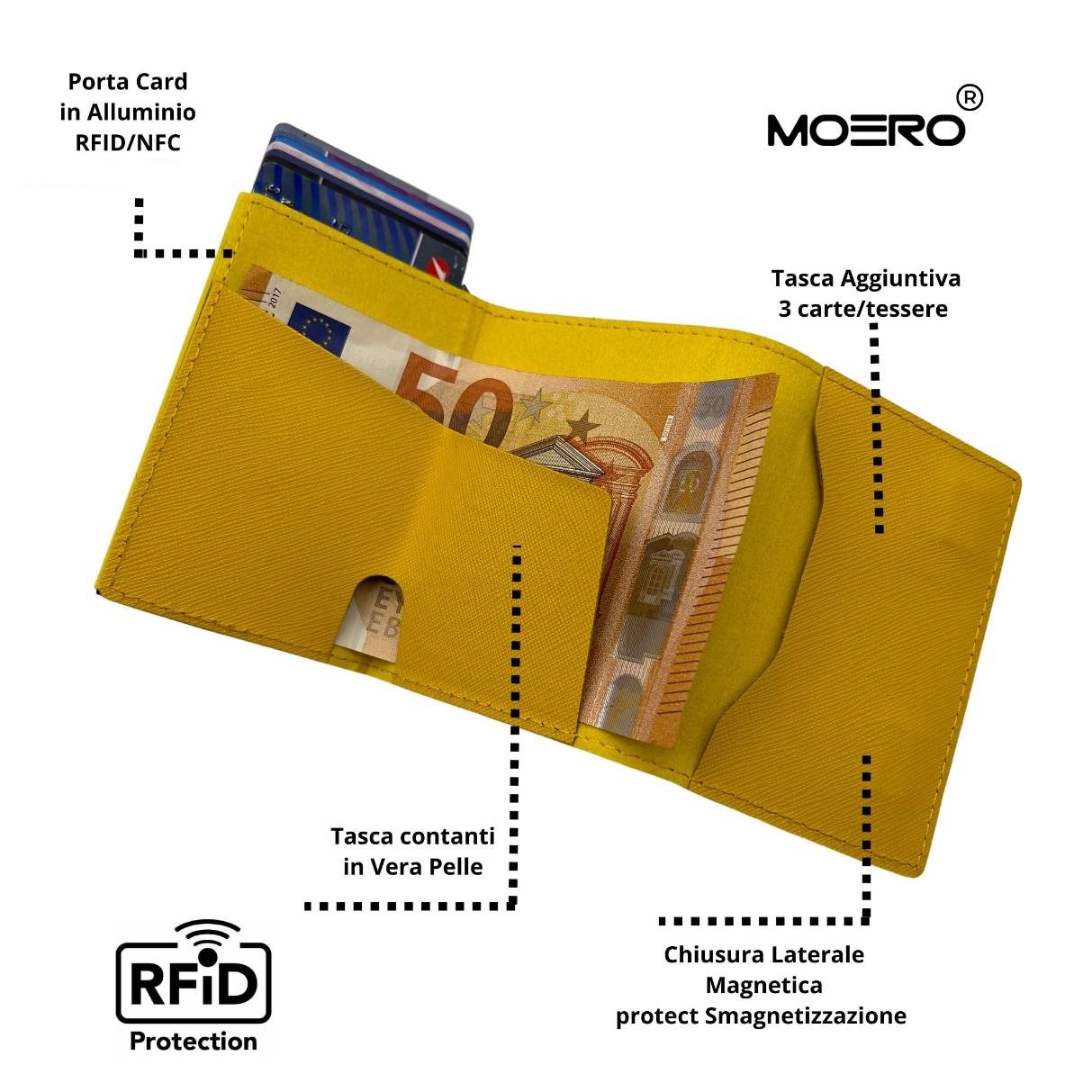Moero Linea PRO PRO Zip Saffiano portafoglio Giallo pelle RFID