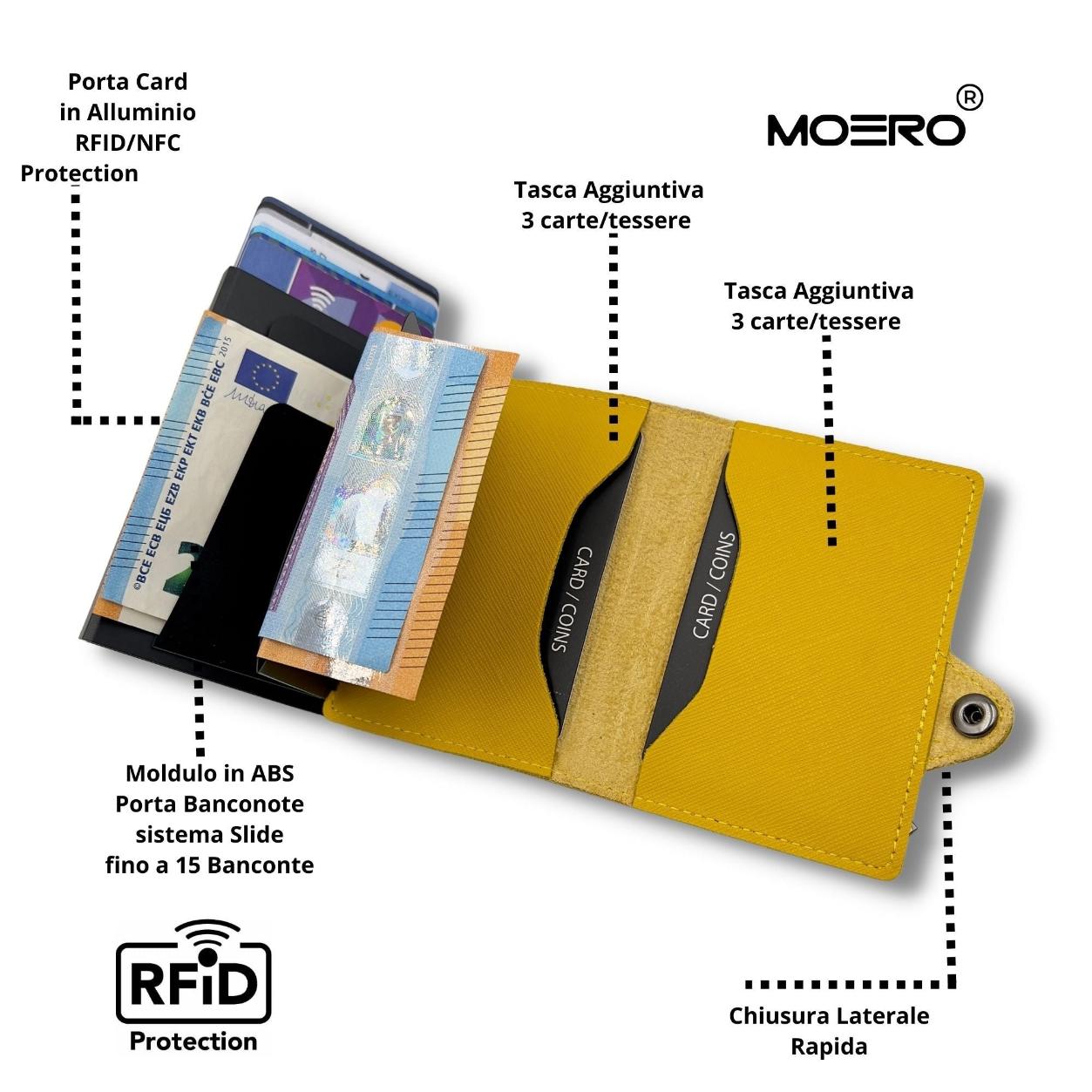 Moero Linea Classic Classic Zip Saffiano portafoglio giallo RFID