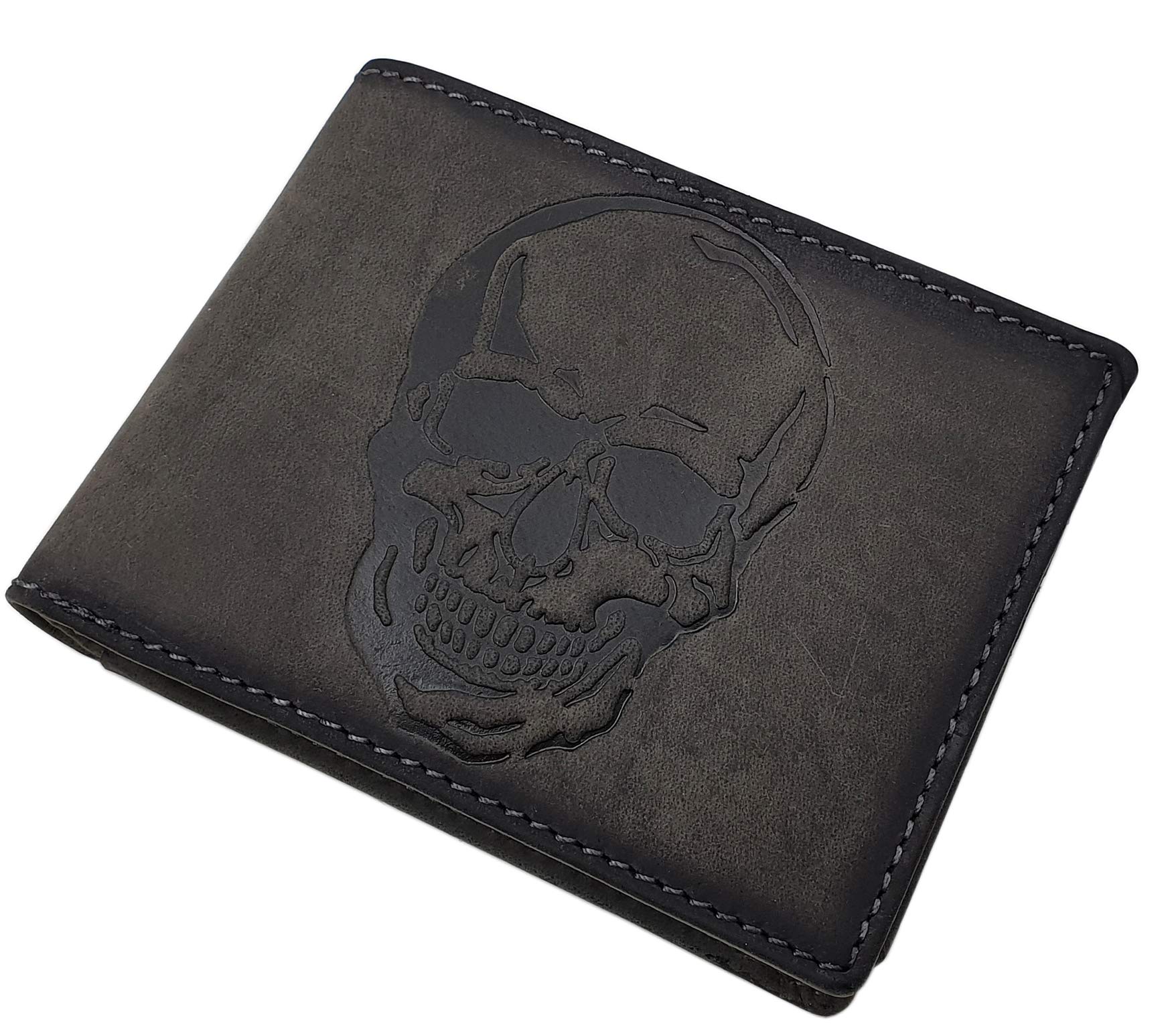 myledershop Herren Geldbörsen Pelle di bufalo portafoglio con teschio marrone RFID