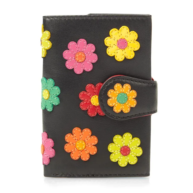 Visconti Daisy porta carte nero con fiore RFID e portamonete