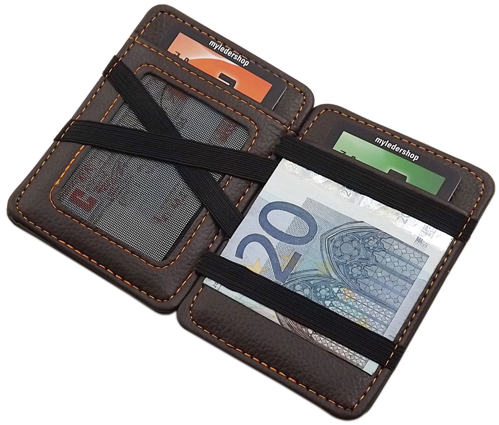 myledershop Karten- und Ausweisetuis portafoglio magico marrone in ecopelle