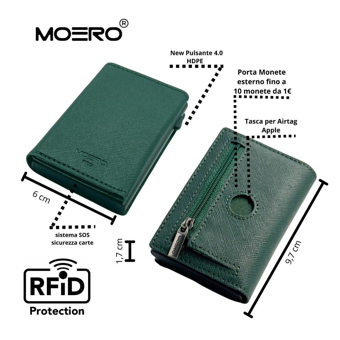 Moero Linea AirTag PRO Zip AirTag Saffiano portafoglio Verde Foresta RFID