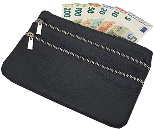 myledershop Banktaschen Borsa in pelle bovina a 3 scomparti nera