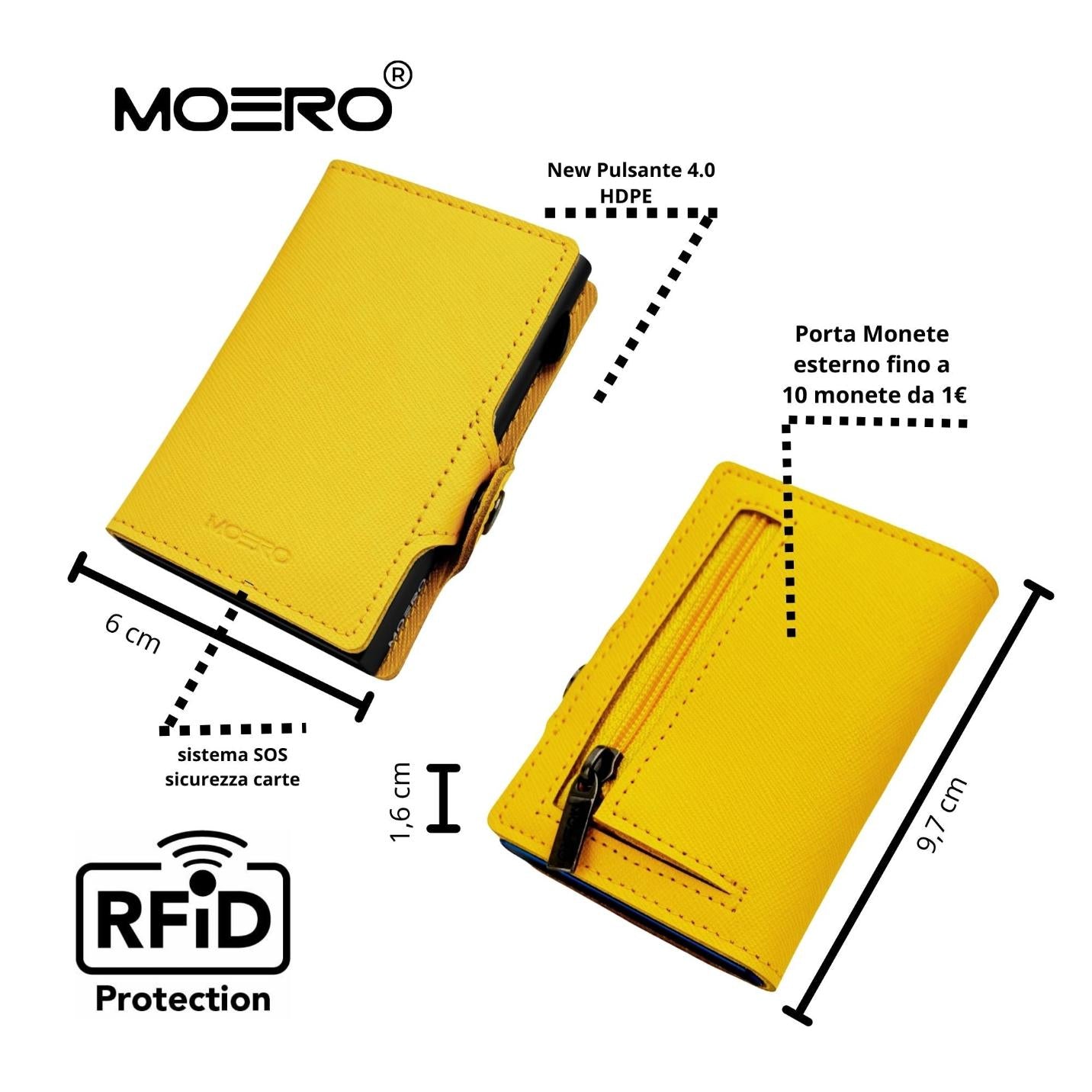 Moero Linea Classic Classic Zip Saffiano portafoglio giallo RFID