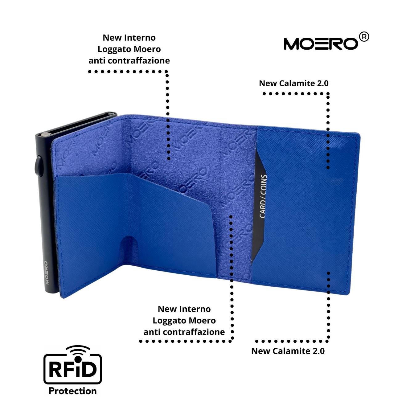 Moero Linea PRO PRO Saffiano portafoglio Blu Shock RFID antigraffio