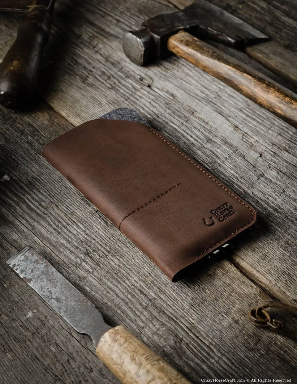 Crazy Horse Craft Phone Cases Custodia portafoglio iPhone Wood Brown