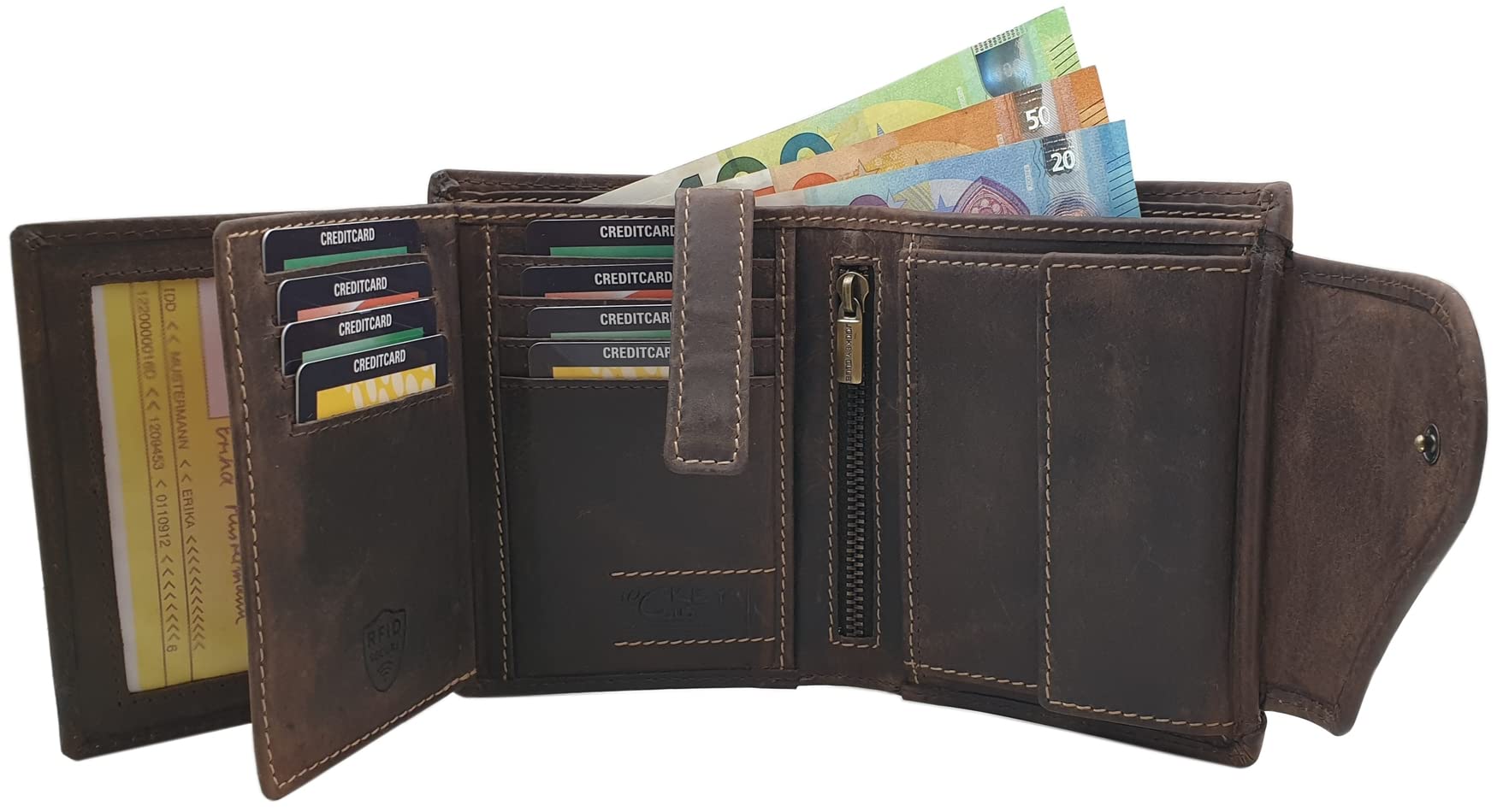 myledershop Damen Geldbörsen Vacchetta portafoglio donna Marrone RFID