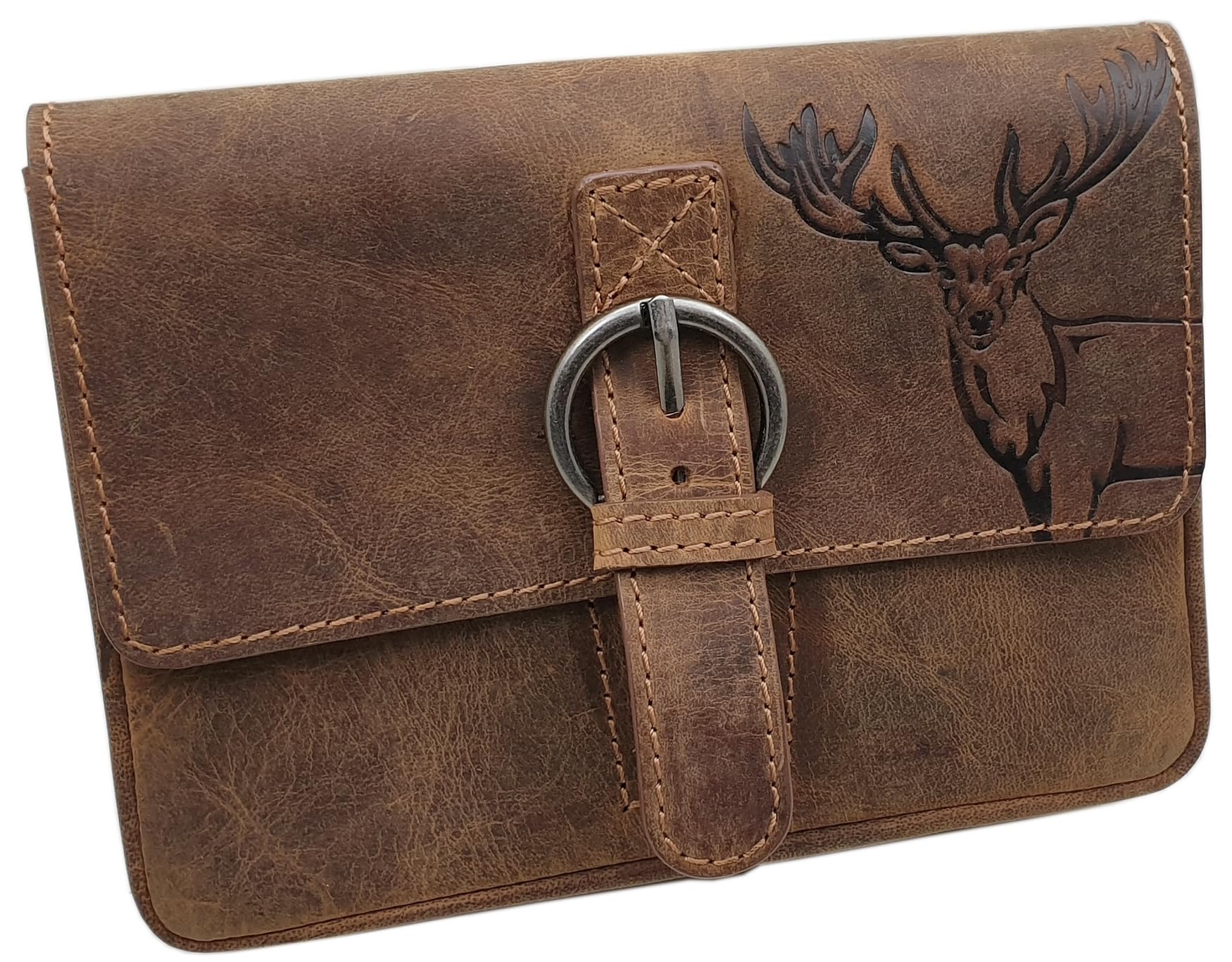 myledershop Gürtel-/Taschen borsetta orizzontale in pelle di bufalo marrone