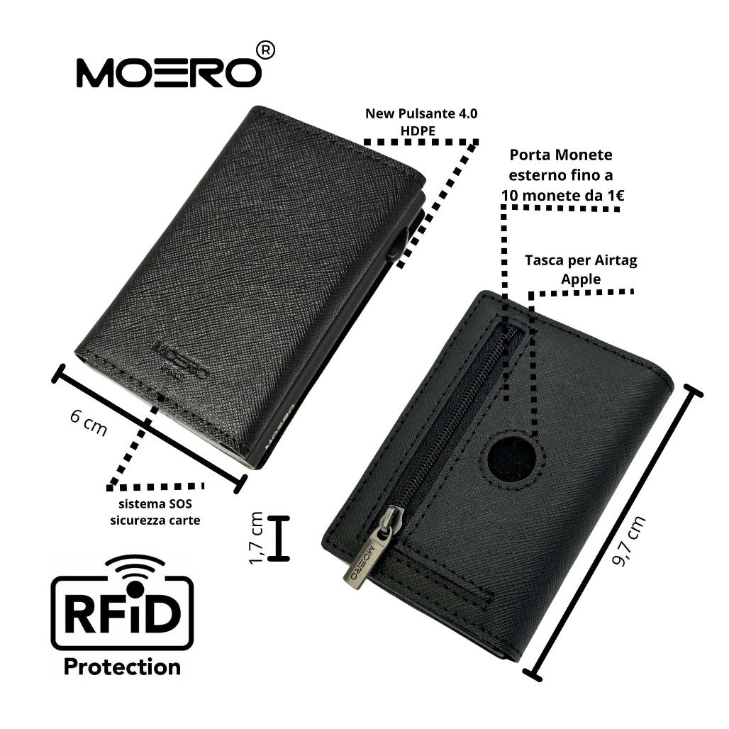 Moero Linea AirTag PRO Zip AirTag Saffiano portafoglio nero RFID