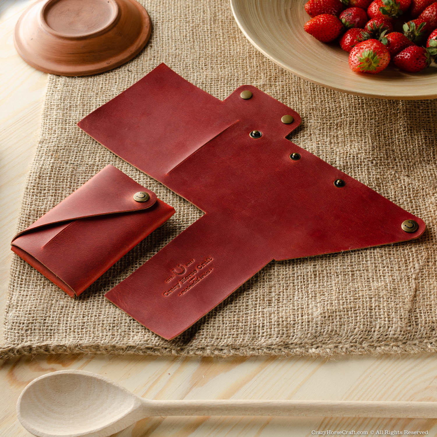 Crazy Horse Craft Minimalist Series set custodie pelle rosso fragola
