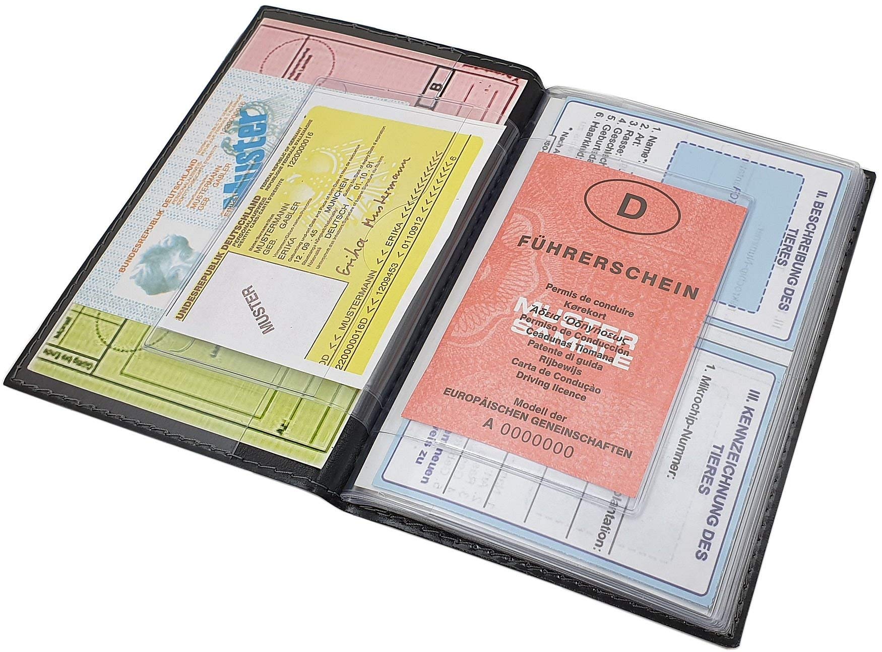 myledershop Karten- und Ausweisetuis Grande porta carte d'identità e carte di credito MJ-Design-Germany nero