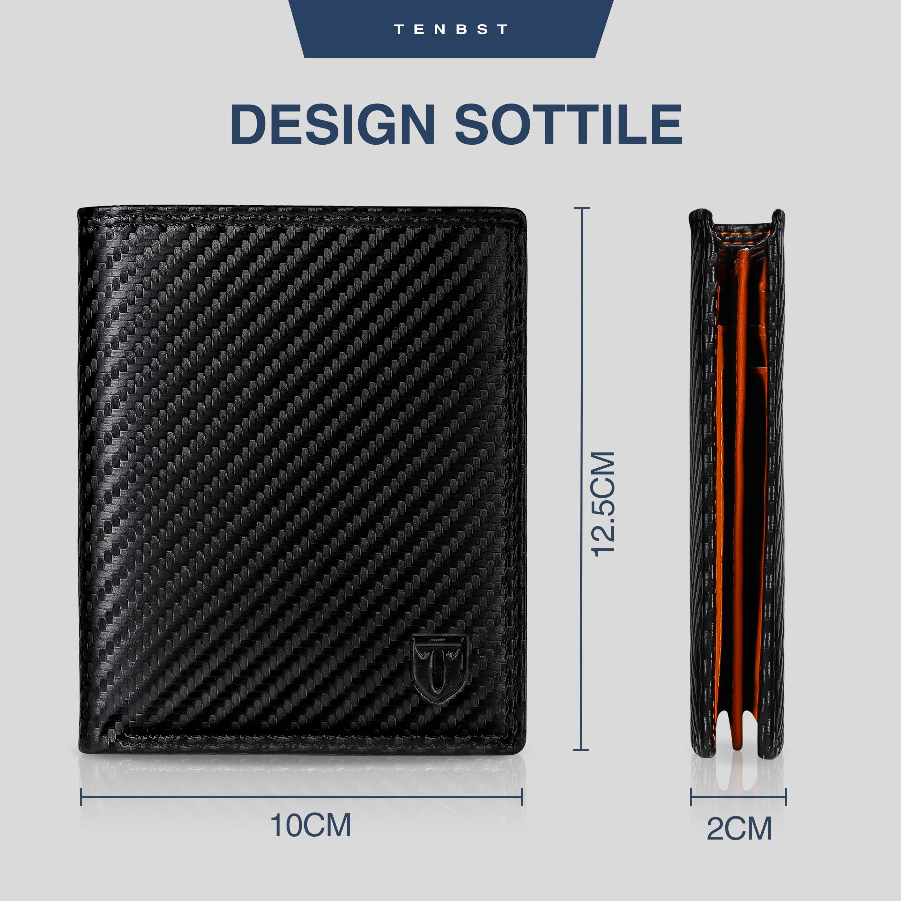 TENBST Classic Wallet portafoglio uomo nero arancione 1 pezzo RFID
