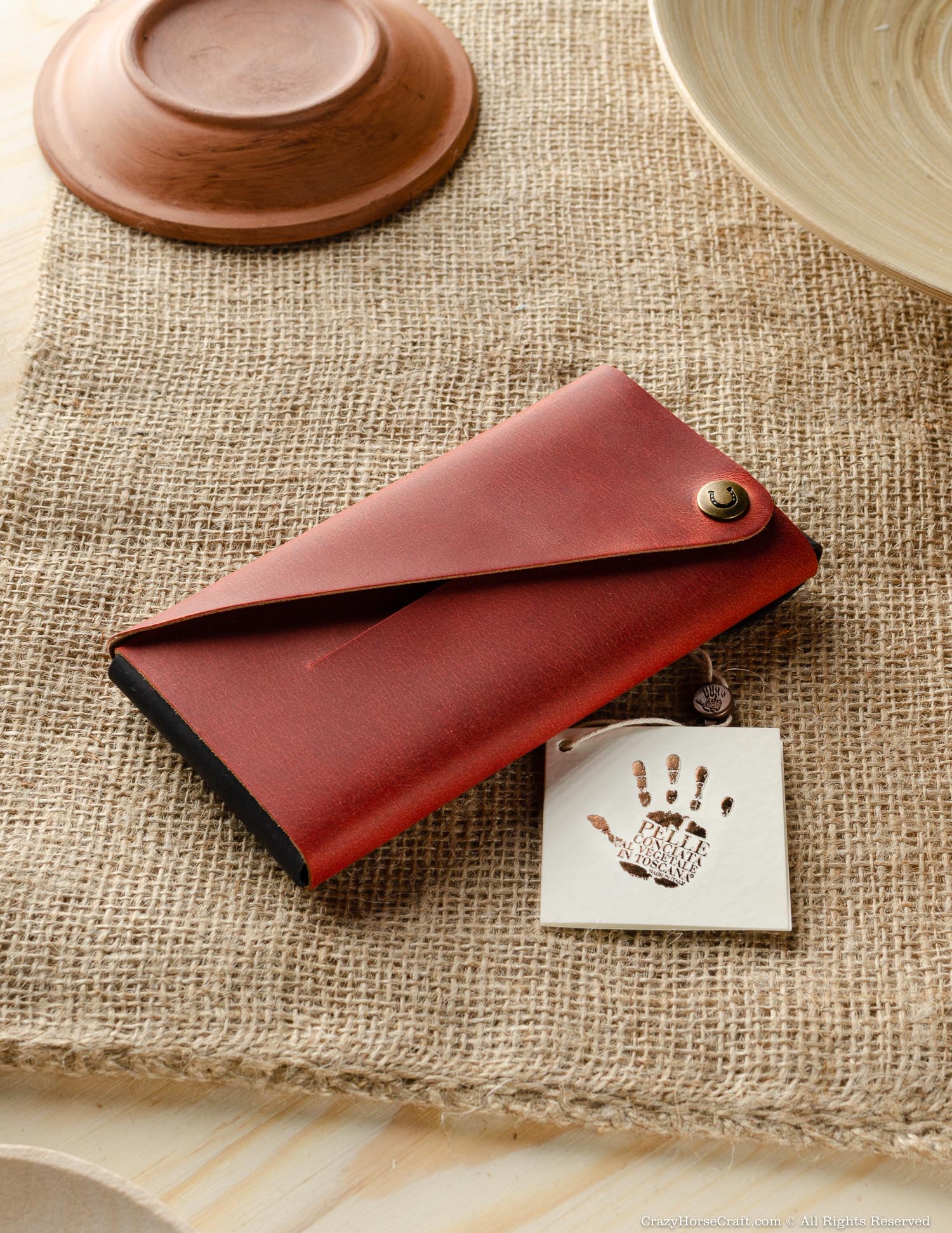 Crazy Horse Craft Minimalist Series portafoglio custodia iPhone Fragola Red