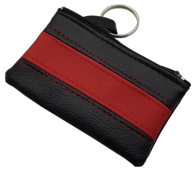 myledershop Schlüsseltaschen portachiavi con cerniera nero rosso