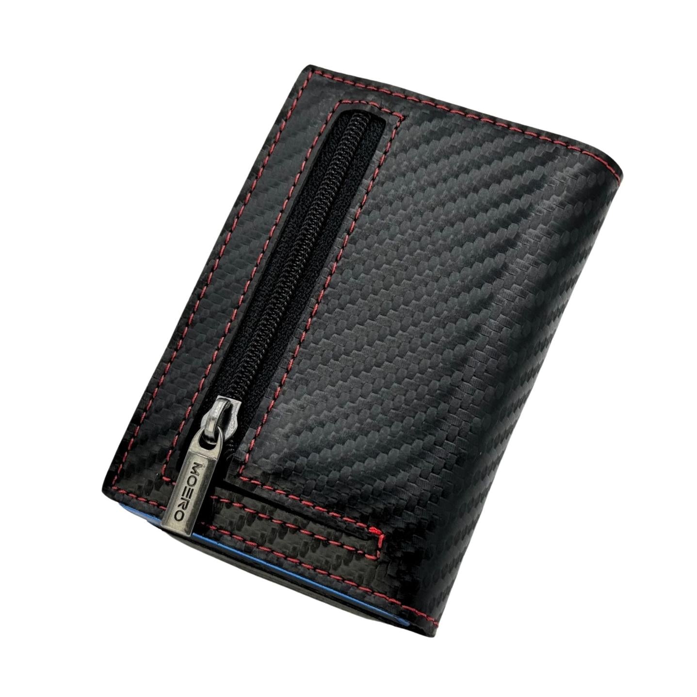Moero Linea PRO PRO Zip Carbon portafoglio nero cuciture rosse RFID