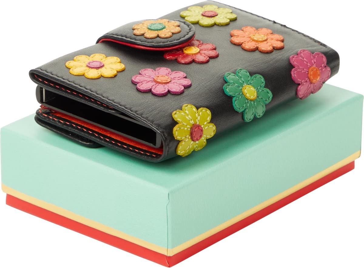 Visconti Daisy porta carte nero con fiore RFID e portamonete