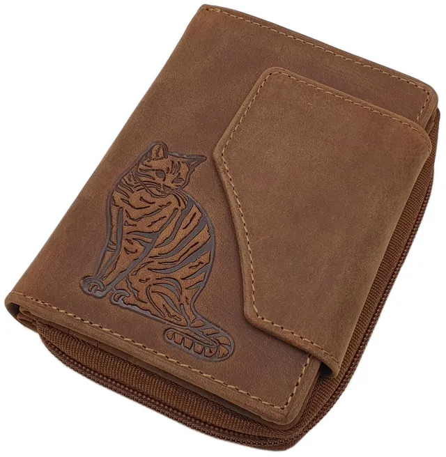 myledershop Damen Geldbörsen portafoglio verticale motivo gatto RFID NFC