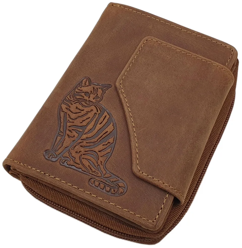 myledershop Damen Geldbörsen portafoglio verticale motivo gatto RFID NFC