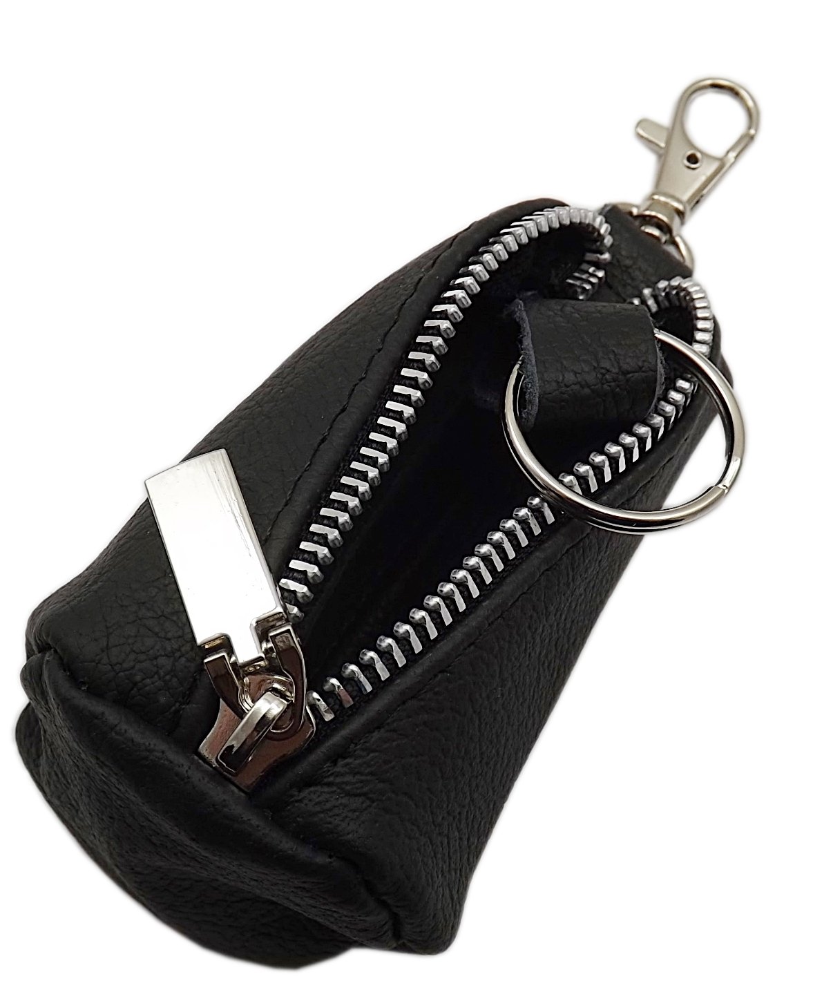 myledershop Schlüsseltaschen portachiavi in pelle nero con moschettone