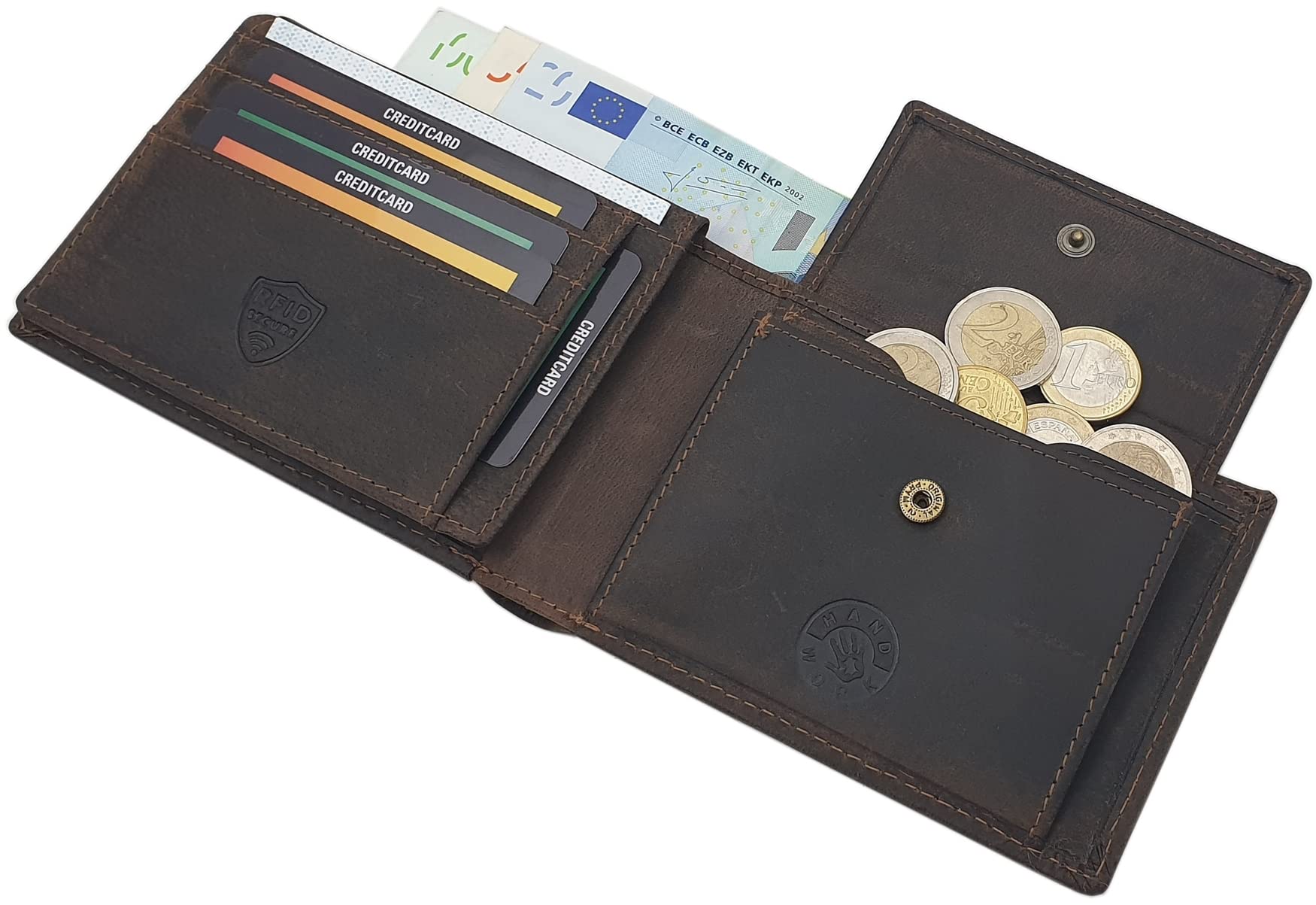 myledershop Herren Geldbörsen portafoglio Modello 2 orizzontale marrone con protezione RFID