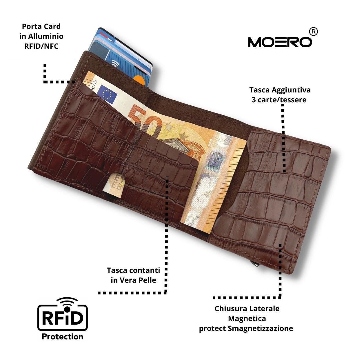 Moero Linea PRO PRO Zip Croco portafoglio marrone RFID