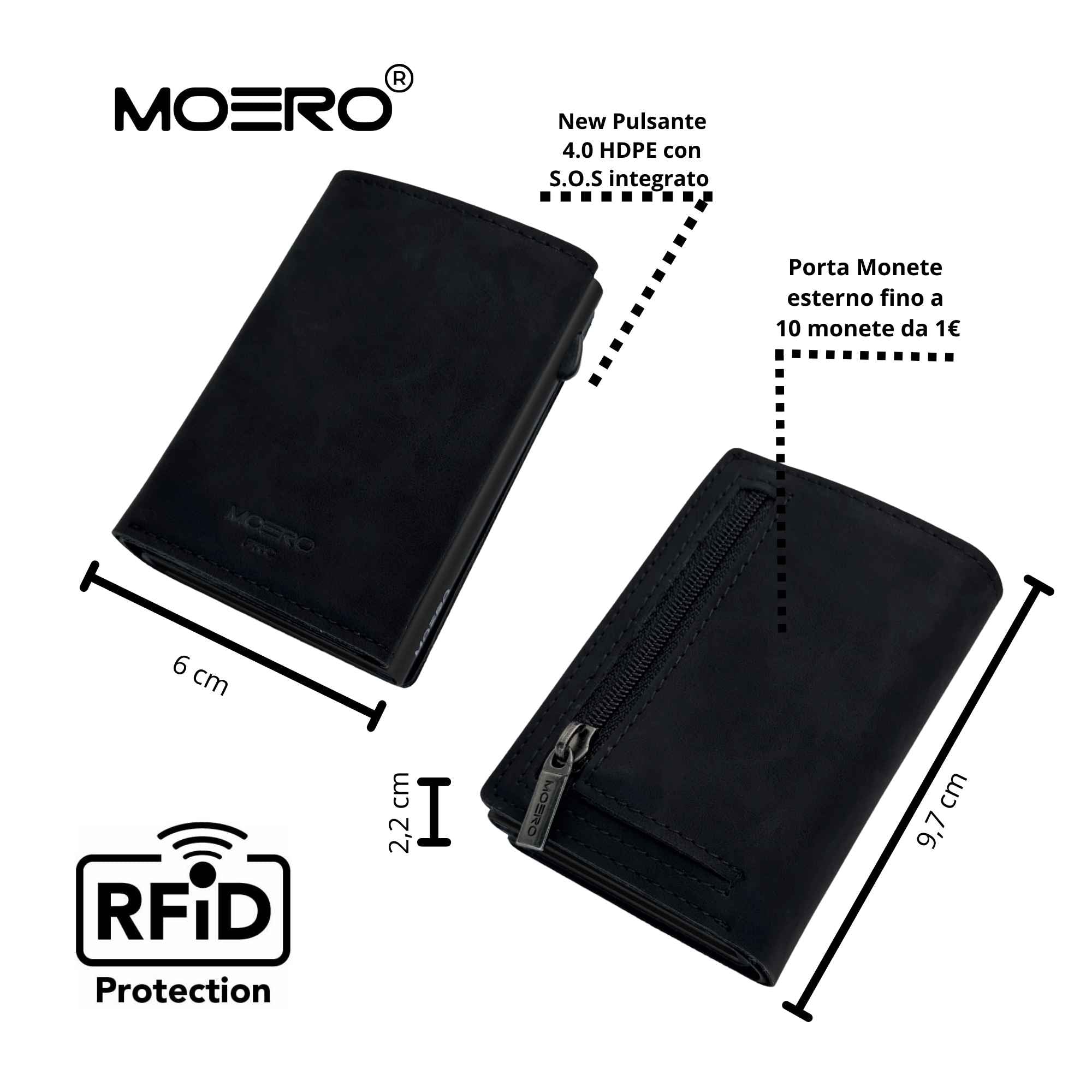 Moero Linea PRO PLUS Zip portafoglio nero RFID vegano