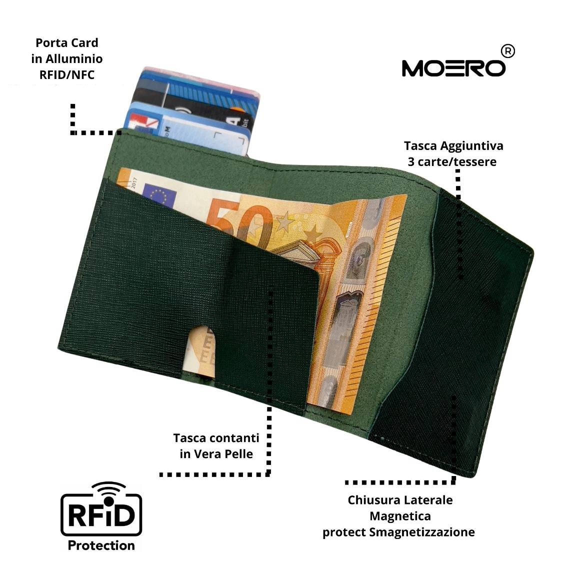 Moero Linea PRO PRO Zip Saffiano portafoglio Verde Foresta con portamonete