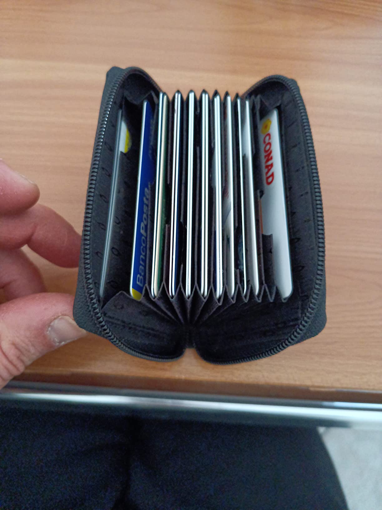 myledershop Kredit- und Visitenkartenetuis Vacchetta porta carte 13 scomparti nero RFID