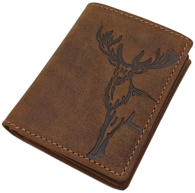 myledershop Herren Geldbörsen portafoglio verticale motivo cervo marrone RFID