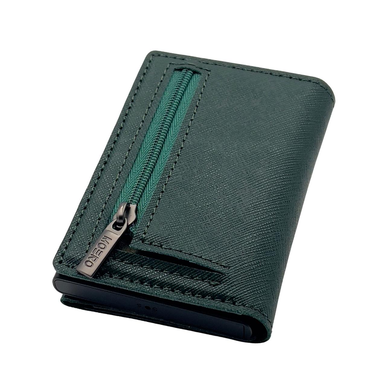 Moero Linea PRO PRO Zip Saffiano portafoglio Verde Foresta con portamonete
