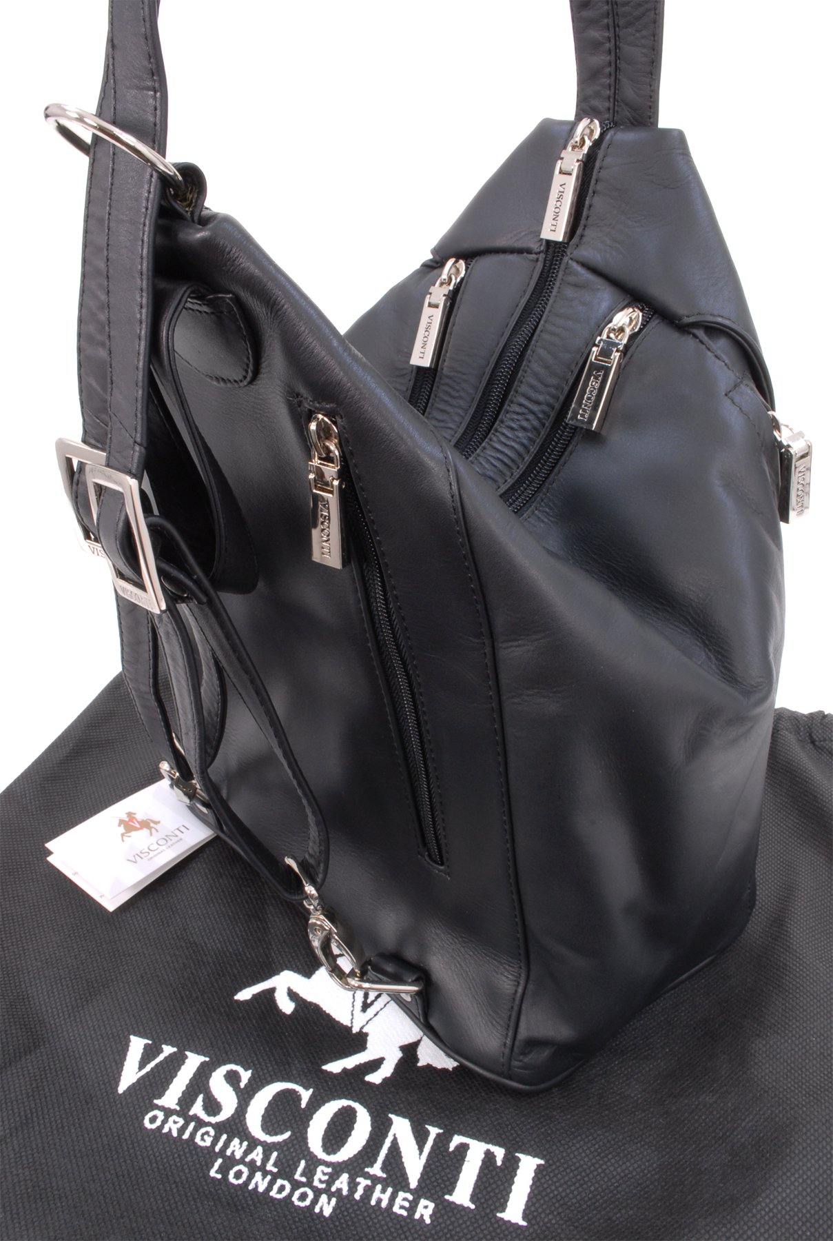 Visconti Santorini 18357 Danii zaino borsa donna in pelle nero multitasche