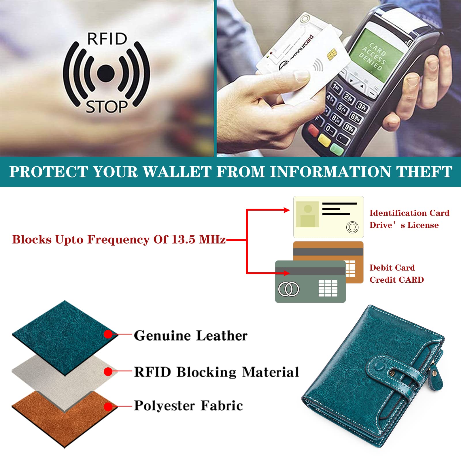 GOIACII SMALL WALLET portafoglio donna in pelle con blocco RFID