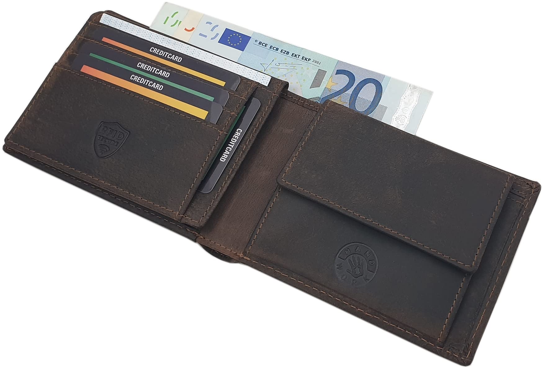 myledershop Herren Geldbörsen portafoglio Modello 2 orizzontale marrone con protezione RFID