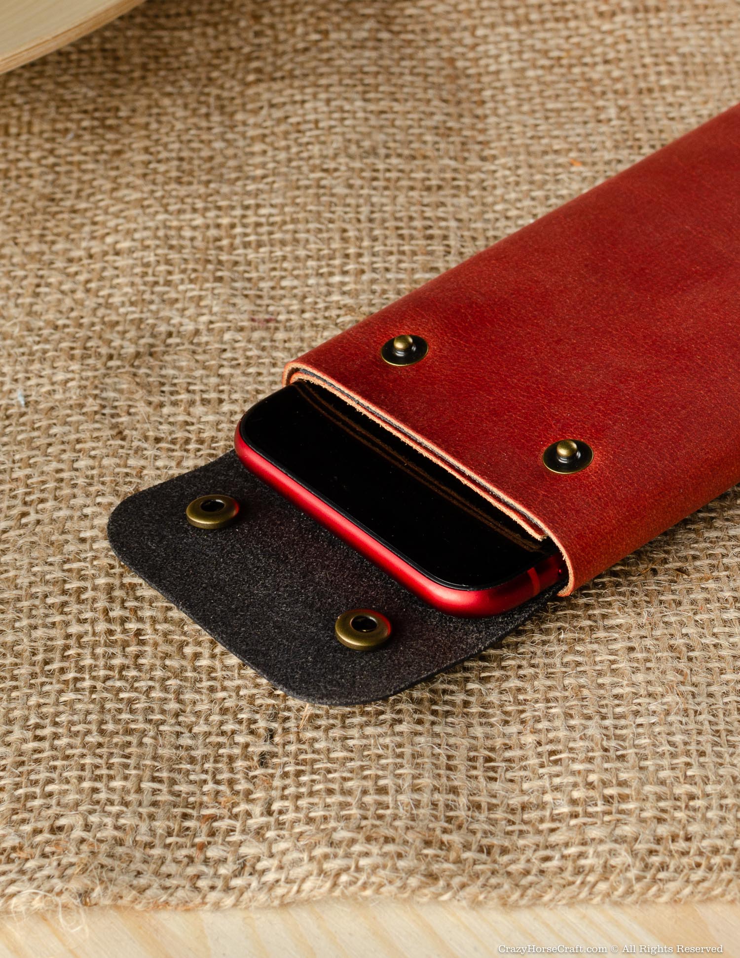 Crazy Horse Craft Minimalist Series portafoglio custodia iPhone Fragola Red