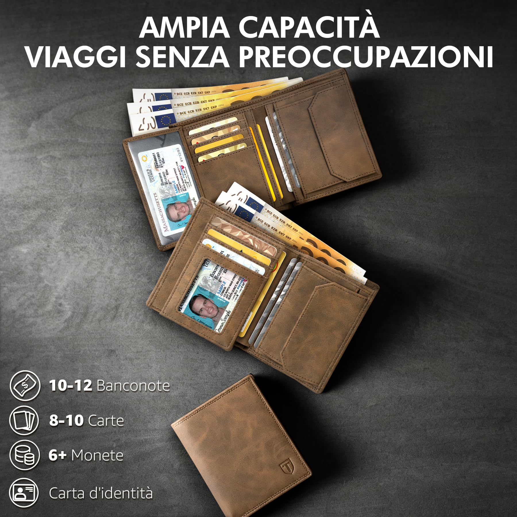 TENBST Card Holder portafoglio uomo marrone 1 pezzo RFID