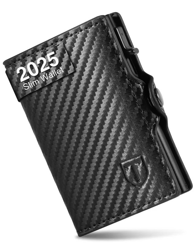 TENBST Card Holder portacarte uomo slim nero RFID con zip