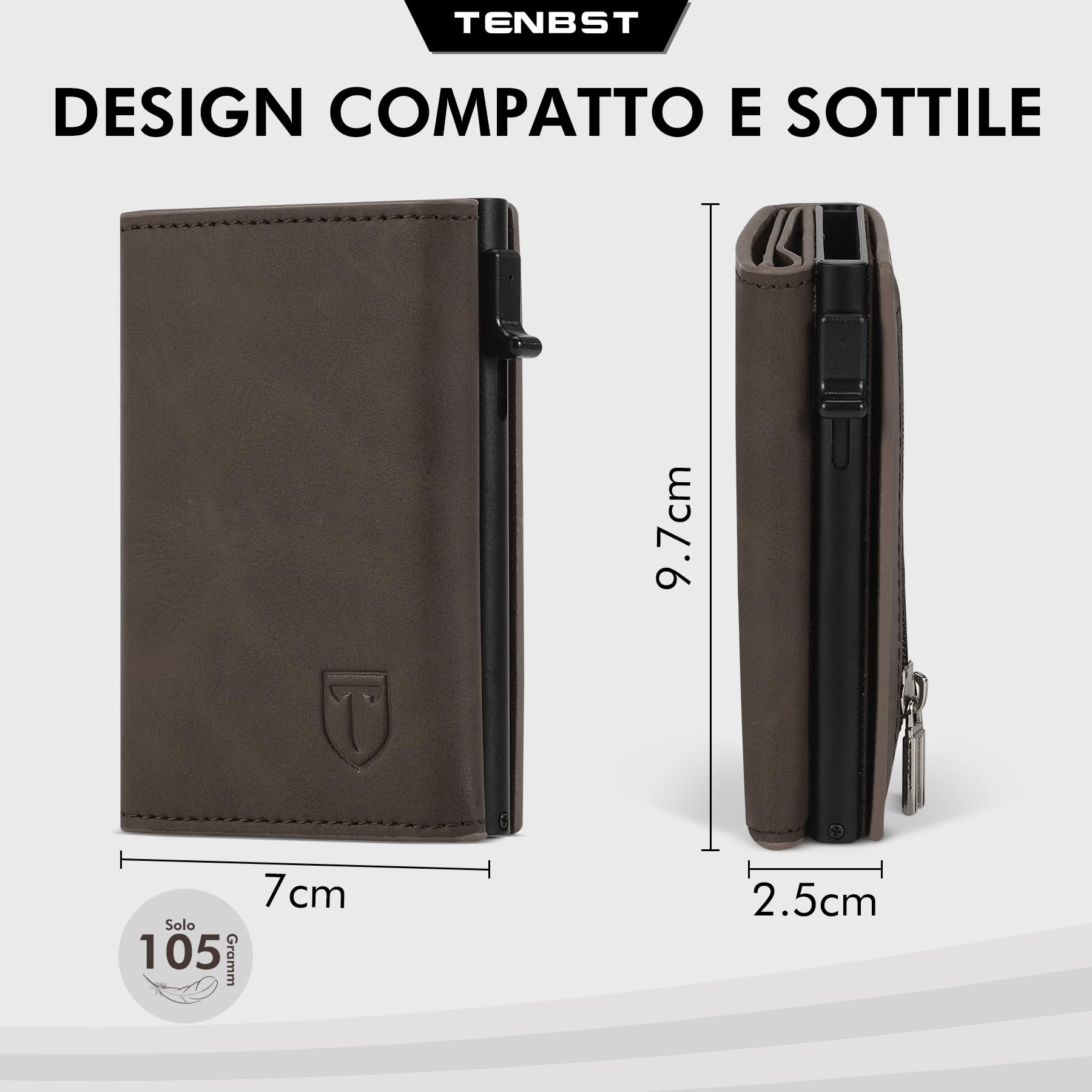 TENBST Card Holder portafoglio uomo marrone con protezione RFID