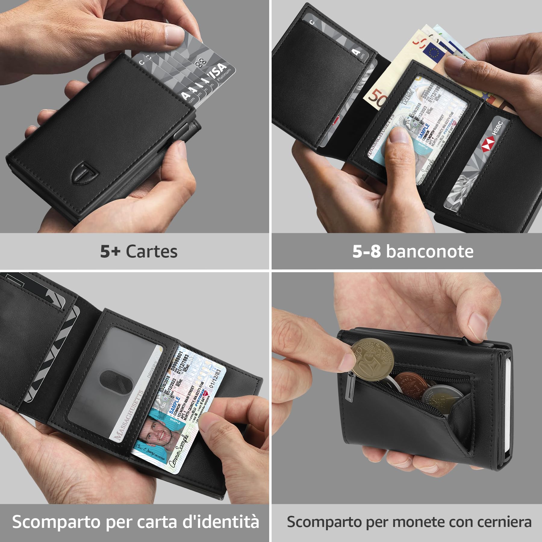 TENBST Card Holder portafoglio uomo Nero RFID con portamonete