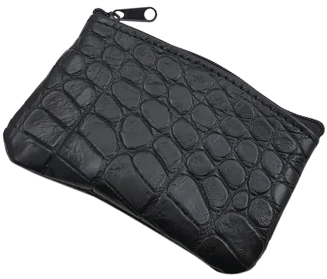 myledershop Schlüsseltaschen Portachiavi in pelle di vitello nera effetto coccodrillo