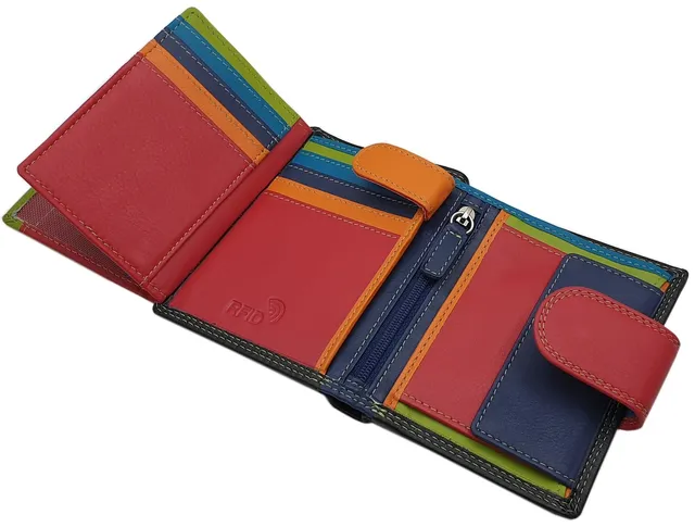 myledershop Damen Geldbörsen portafoglio donna in nappa multicolore RFID NFC
