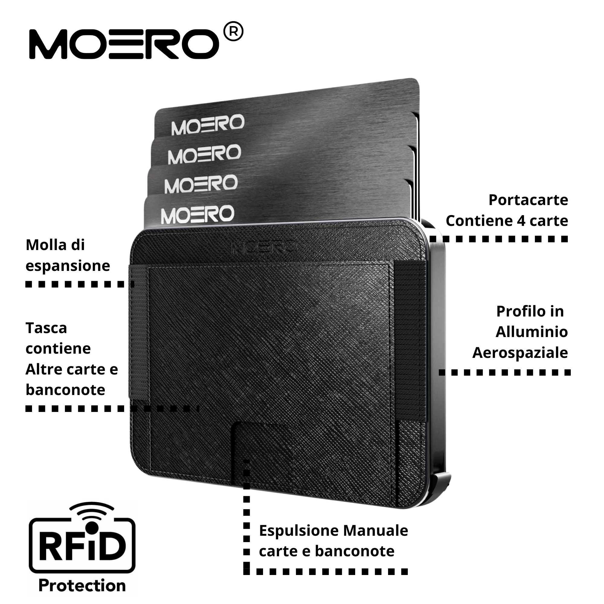 Moero Linea M2 M2 Pro Saffiano Black portafoglio MagSafe RFID