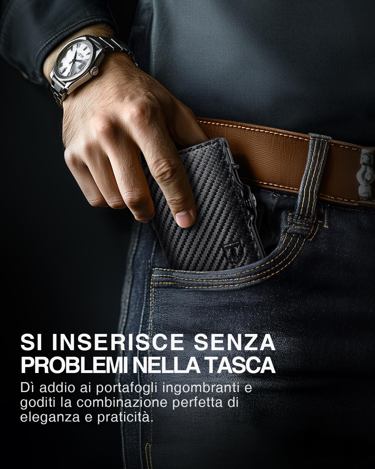 TENBST Card Holder portacarte uomo slim nero RFID con zip
