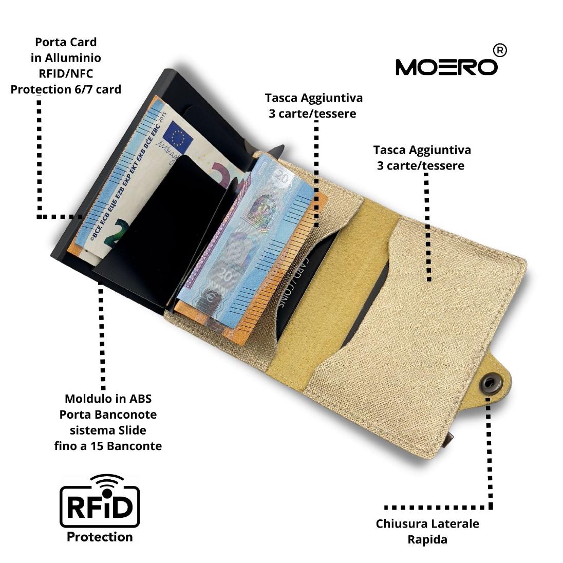 Moero Linea Classic Classic Zip Saffiano portafoglio oro RFID