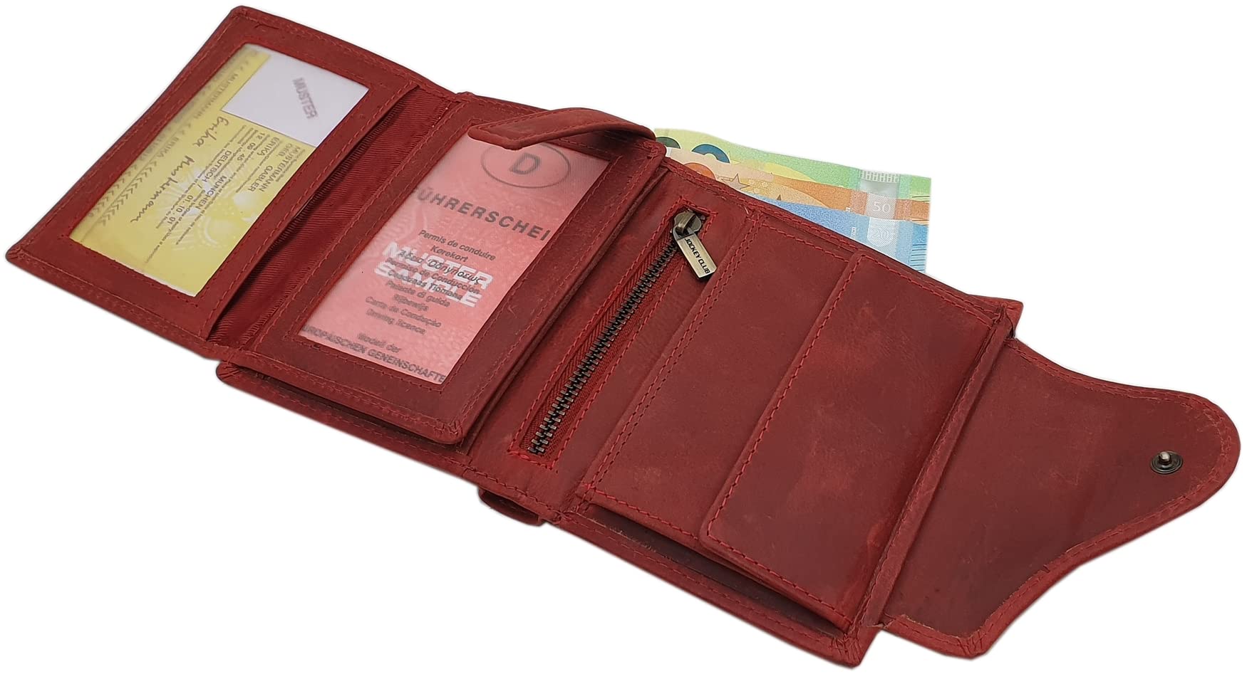 myledershop Damen Geldbörsen portafoglio verticale in pelle bovina rosso ciliegia RFID