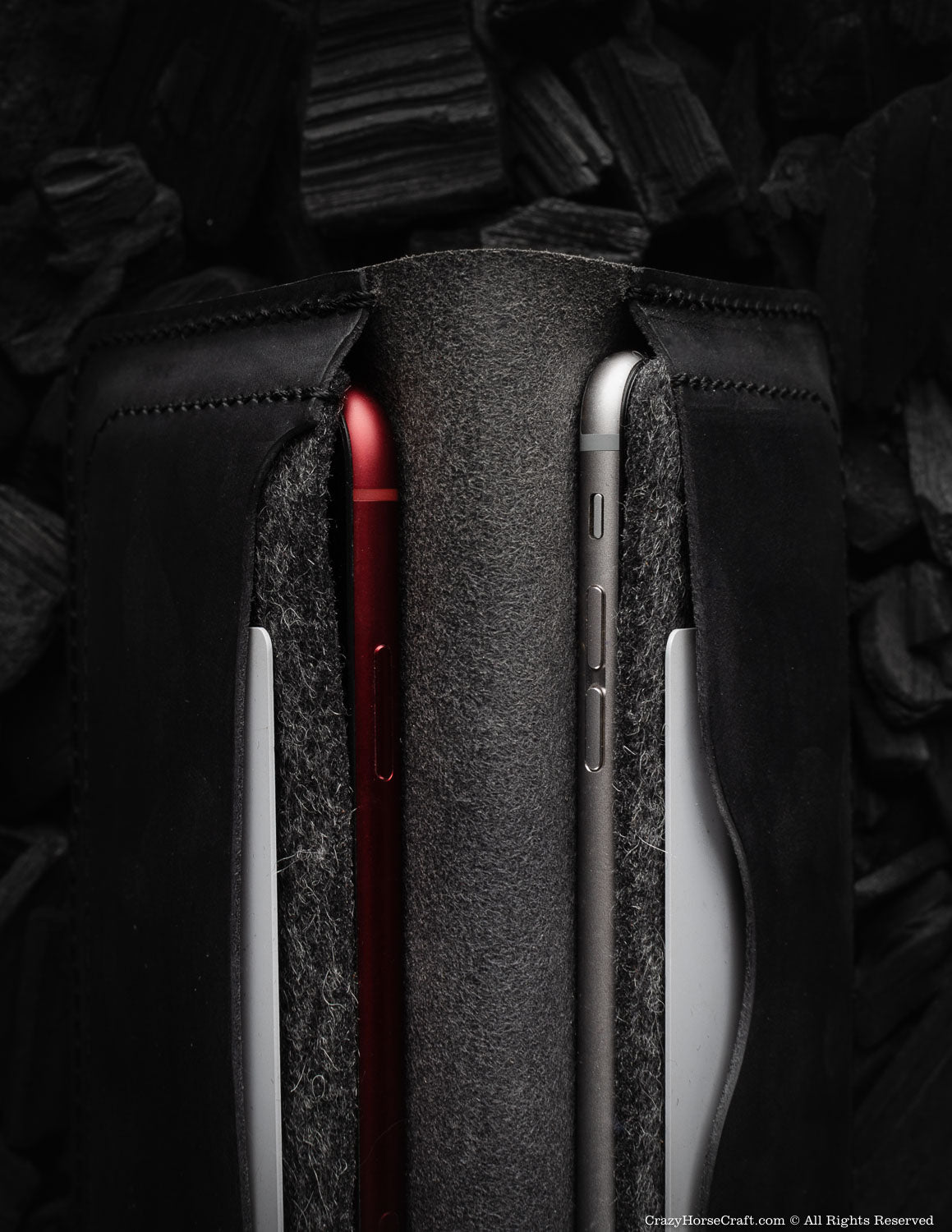 Crazy Horse Craft Phone Cases custodia portafoglio per due telefoni Carbon Black
