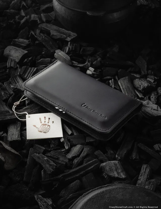Crazy Horse Craft Phone Cases custodia portafoglio per due telefoni Carbon Black